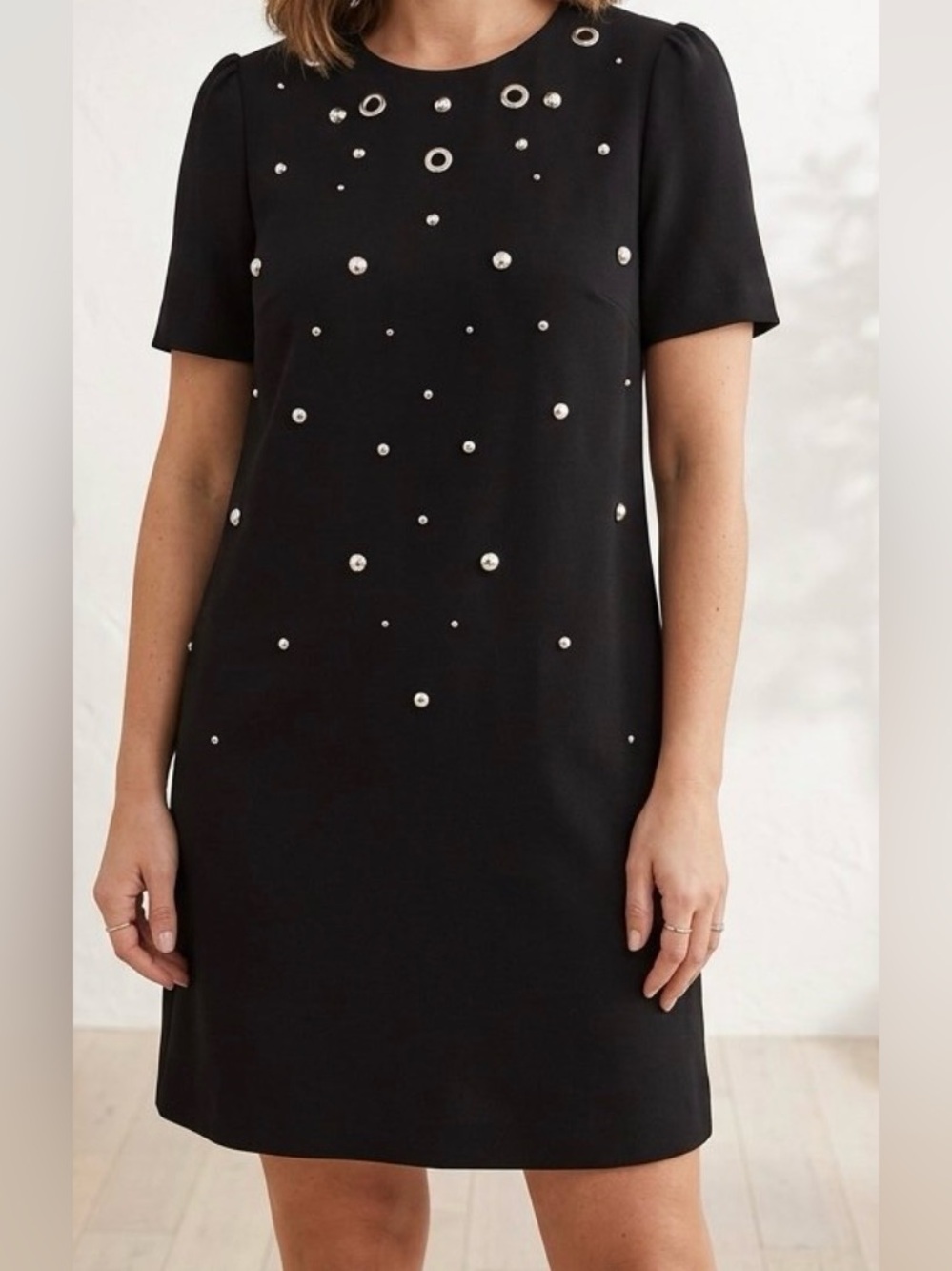 MICHAEL Michael Kors Black Short Sleeve Embellished Shift Dress